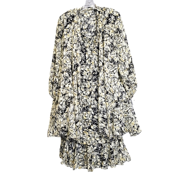 Nwt Saks Fifth Ave. Cattiva   Blk/Tan/Gold Floral Chiffon  Dress/Jacket  2pc Set - Picture 16 of 17
